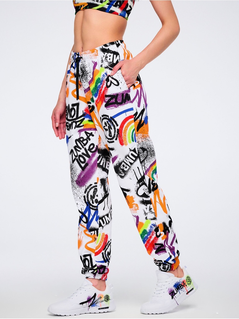 Zumba Pride Slouch Sweatpants Multicolor Graffiti Print Jogger Pants